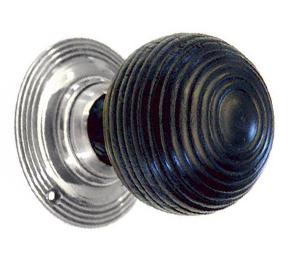 Solid Ebonised Round Beehive Door Knobs Nickel
